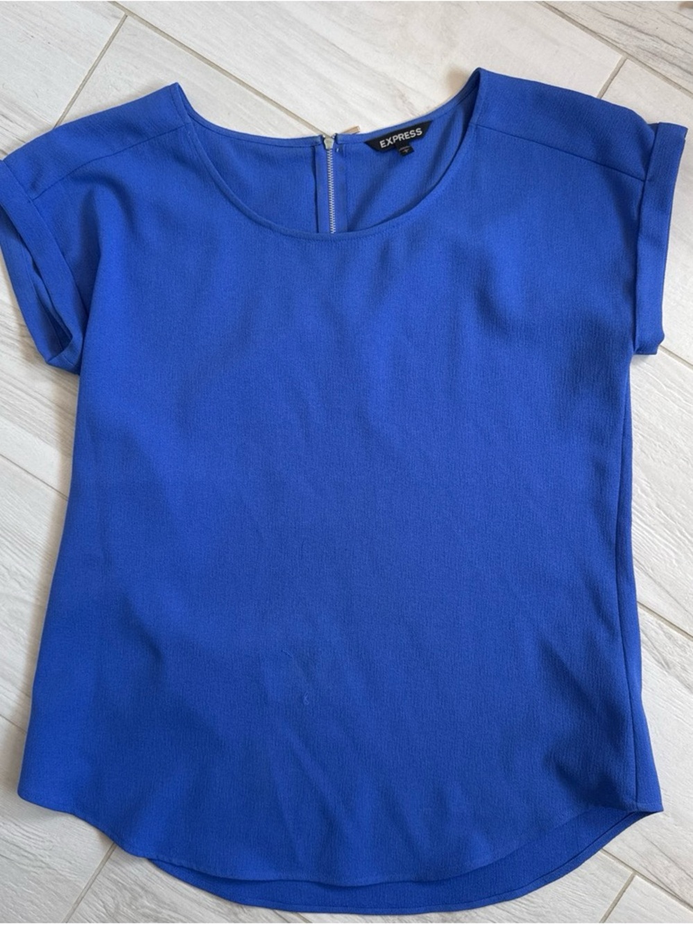 Express Royal Blue Short Sleeve Scoop Neck Blouse